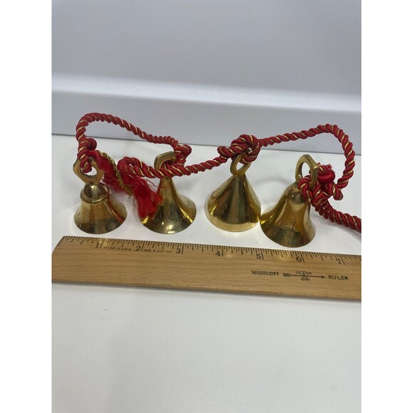 Vintage Hand Etched Brass Bells of  India - 4 Bells on a Rope Christmas decor - Picture 4 of 6